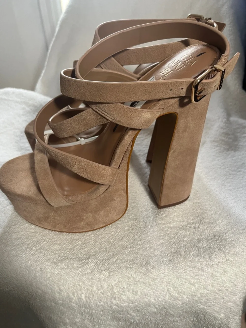 Gianni Bini Beige Suede Strappy Platform Sandal